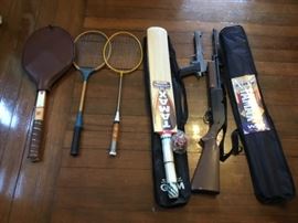 Wilson Tennis Racket, Badminton Rackets, Cricket, Plastis BB Gun and Riffle