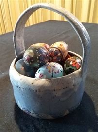 Ceramic Basket Full of Colored Eggs