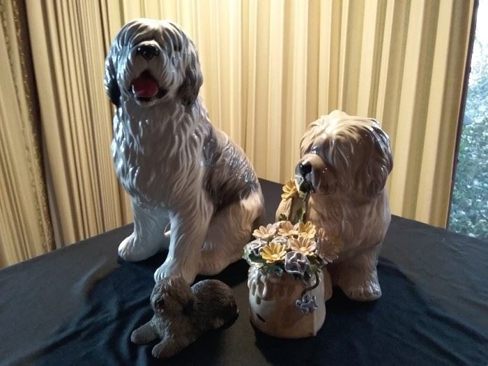 Large Ceramic Shaggy Dog Statues