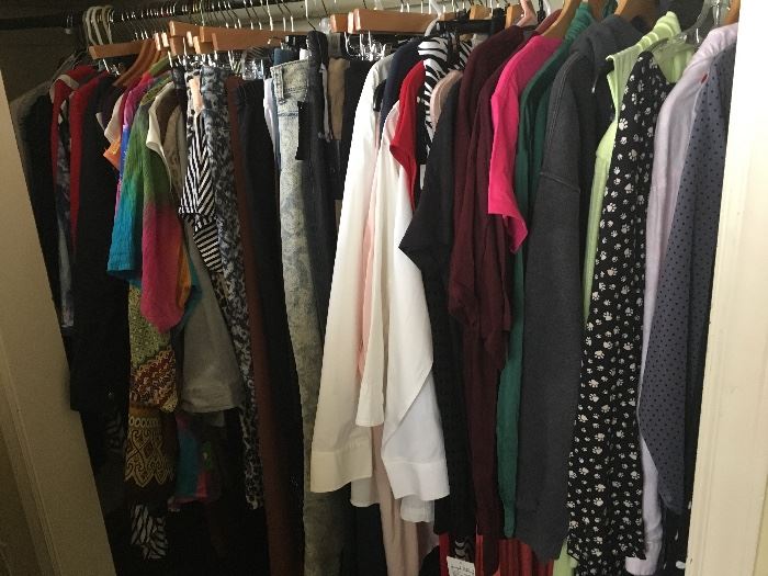 We have a VERY Large selection of ladies clothes.  We have an entire room devoted to them.  Most of it is Chicos brand and MANY things still have the tags on them.  The sizes range from Chicos size 2 & 3, and also sizes 10-16.  If you need to freshen your wardrobe then this is your sale!