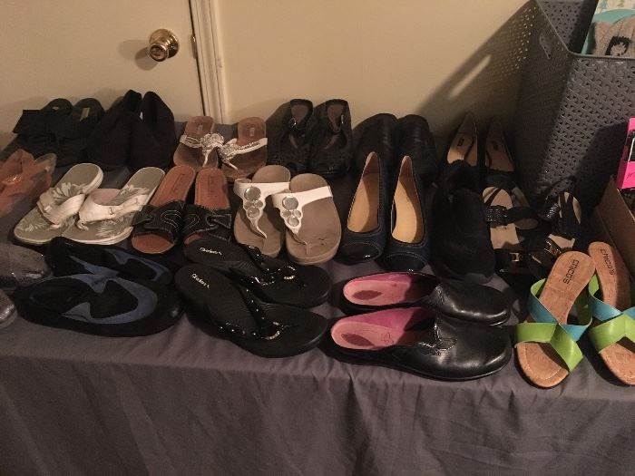 Lots of ladies shoes in sizes 8 1/2-91/2, many are brand new with tags or in their boxes still!  MANY designer brands.  This is your sale if the shoe fits!