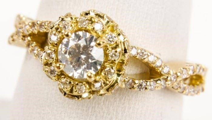 Lot 395 - Jewelry 18kt Yellow Gold Diamond Wedding Ring