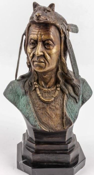 Lot 211 - Bust of Native American Indian with Fox Headdress