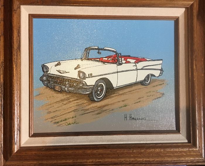 Hargrove white corvette framed painting