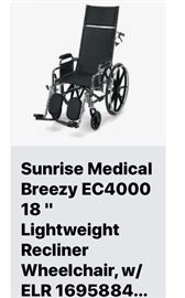 Sunrise medical Breezy EC4000 18” lightweight Recliner wheelchair