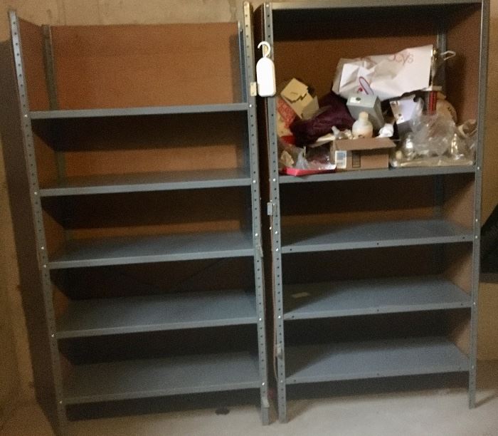 2 metal storage shelves