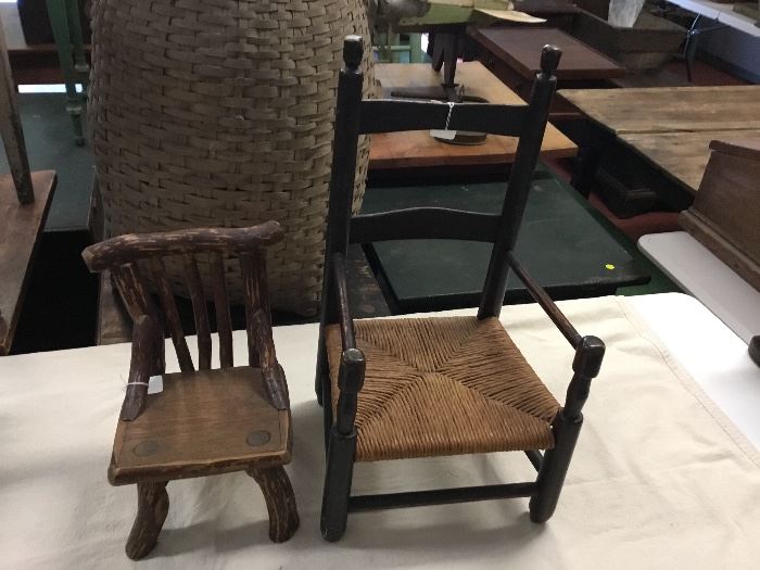 Two small child or doll chairs