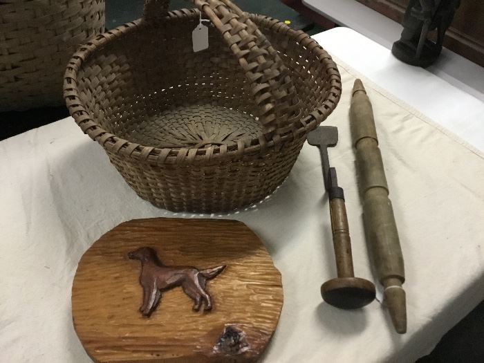 Basket, carving and tools