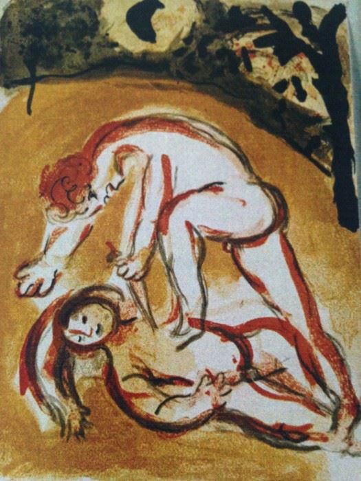 Chagall "cain & abel" 1960 lithograph