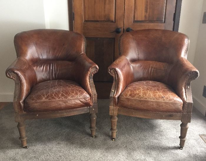Pair of leather antique side chairs from Round Top, TX