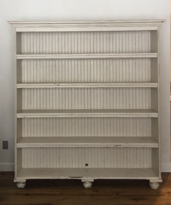 Large reclaimed wood book shelf - soft grey paint - 7' x 6'