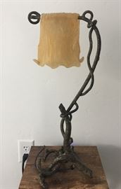 Metal "branch" shaped lamp w/glass drape shade