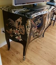 Chinese Chinoiserie Chest w/ Marble Top