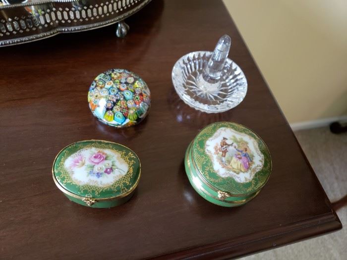 Murano Paperweight, Limoges France Pill boxes 