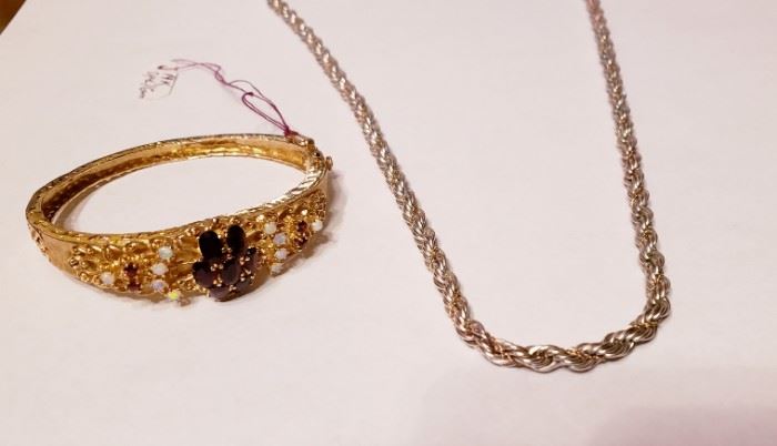 14k Opal and Garnet Bracelet  
.925 Silver 14k Rope Necklace 