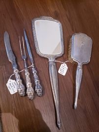 Antique Sterling Silver Vanity Set and Meat Carving Set Germany