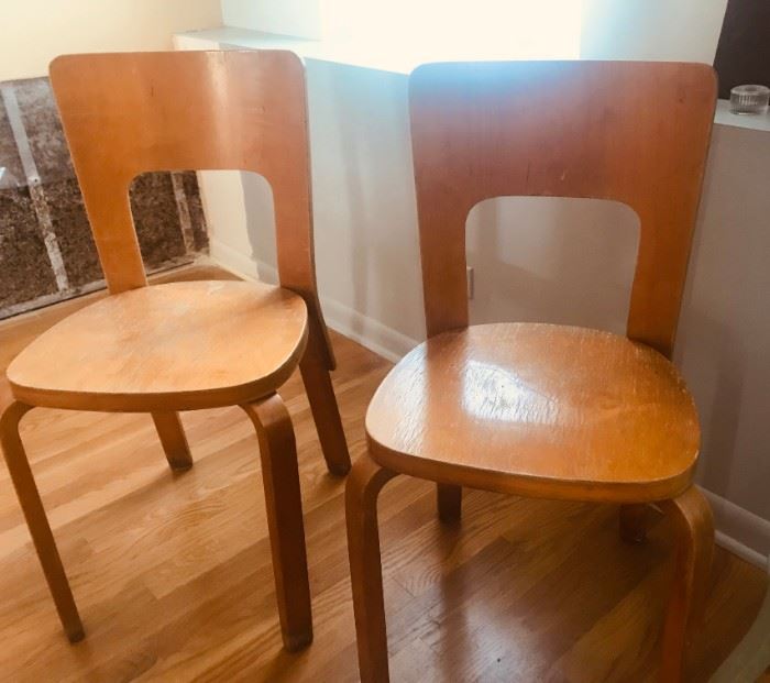 MCM chairs  pair- condition- needs restoration.  looks to be formed bentwood chairs.  Possibly Thonet?