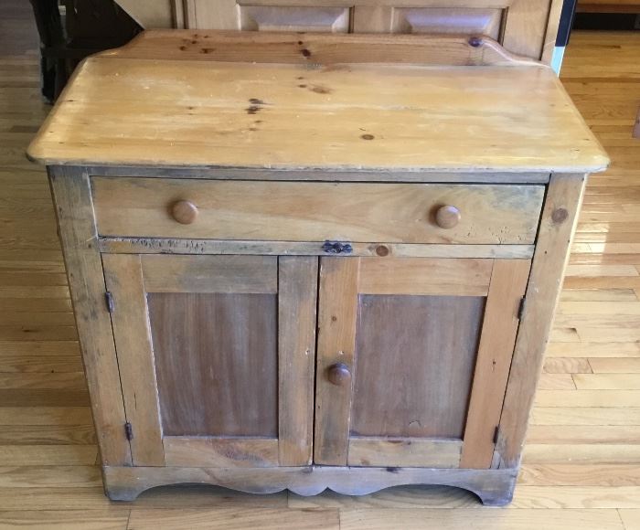 Scrubbed Pine Washstand with Cabinet Doors Closed.