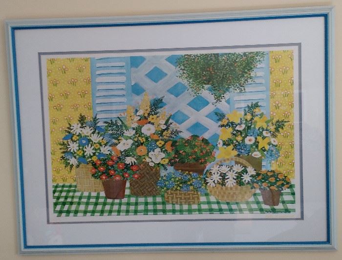 1976 Art Print of Flower Baskets by Kate Crossland, 26" by 36"