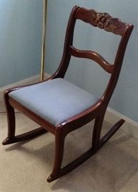 Antique Sewing Rocker Chair with carved wood design.  Very Nice.