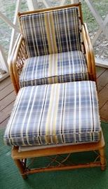 Bamboo/Rattan Sofa  Chair with Matching Ottoman  and Plaid Cushions