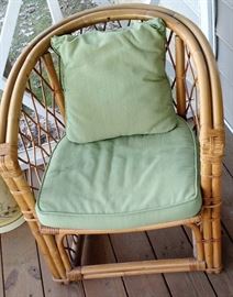 Bamboo/Rattan Curved Side Chair with Sea foam Green Cushions