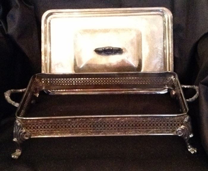 Silver plate Serving  Stand with Lid, fits Pyrex Baking Dish (not shown)