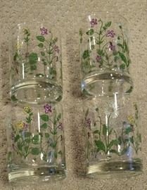 4 piece set of pretty Floral Glasses
