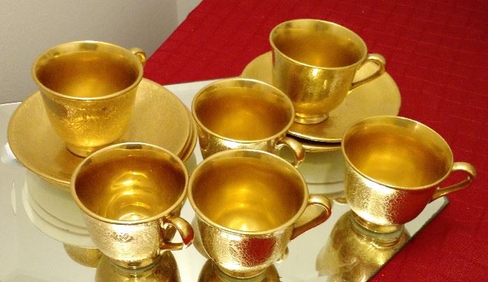 Wheeling Decorating Co. 12 Piece golden Demitasse Cups and Saucers