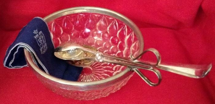 Glass with gold Trim Salad Serving Bowl with Utensils