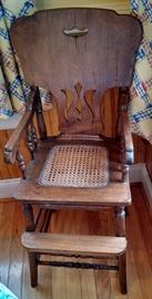 Antique Wood High Chair with Cane Seat