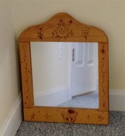 Child Size Mirror in Wood Frame with Carved Details