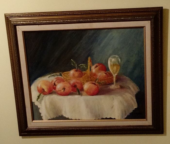 "Fruit and Wine" Oil Still Life by June Marsh