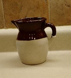 
Vintage Robinson Ransbottom Roseville Pottery Creamer, USA, Pitcher, RRP, Brown and Cream, 