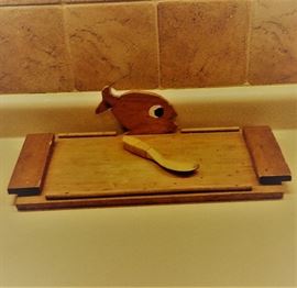 Vintage Solid Wood  Carving tray with Fish Accent.