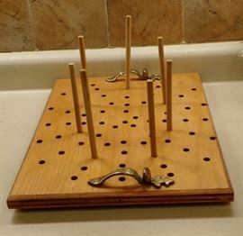 Wooden Meat Carving Tray, dowels are strategically placed to secure the meat while being carved for serving.
