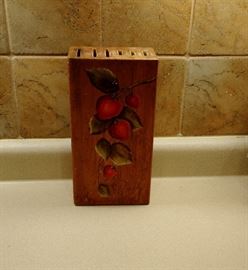 Vintage unique Wood Knife Block with hand carved floral design.