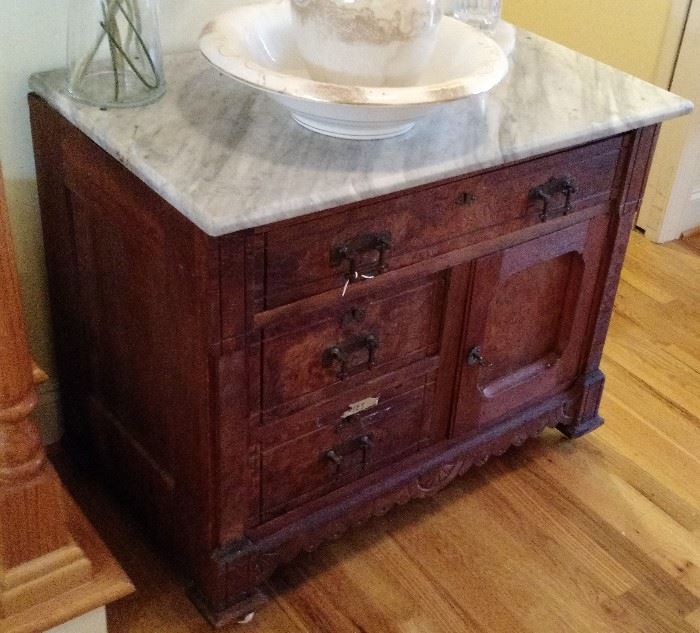 Vintage 1800's Cottage Washstand with Marble Top