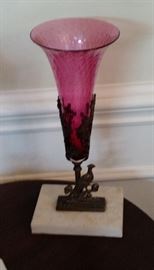 Art Nouveau Iron and Rose Vase on a Marble Base, two to choose from
