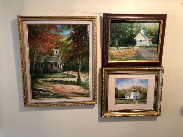 Trio of Oil Church paintings by June Marsh