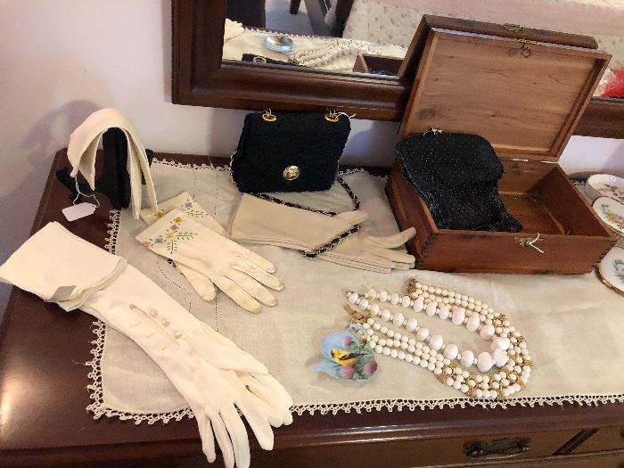 Vintage gloves and Costume Jewelry