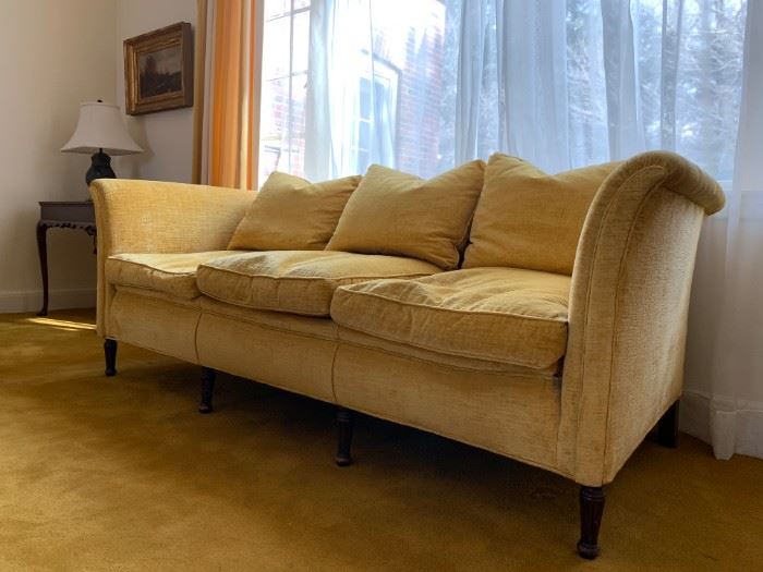 Rolled Arm Gold Velour Vintage Sofa