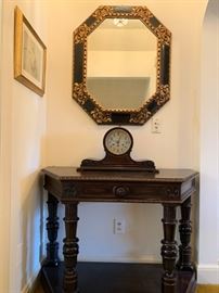 Spanish Style Console Table, Gilt Accented Mirror