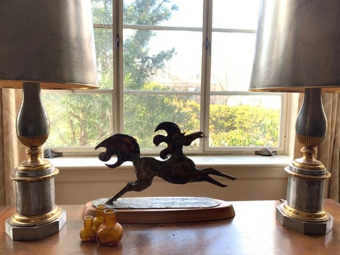 Bronze Stallion, Antique Silver and Gold Lamps