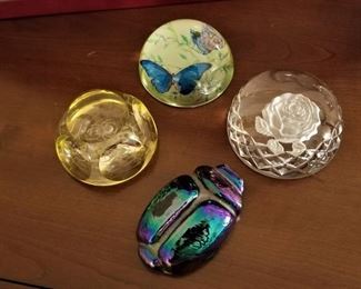 Selection of paperweights - the one with the rose is Waterford crystal