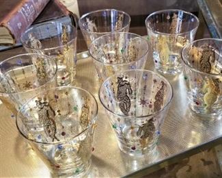 Set of 8 Mardi Gras vintage bar glasses - GREAT condition