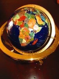 Table globe inlaid with semi-precious stones