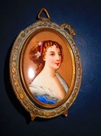 Miniature 19th century portrait of a French lady on porcelain