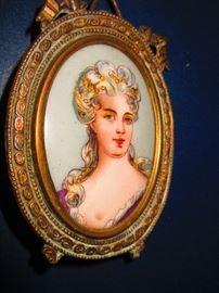 Late 18th early 19th century miniature porcelain plaque of a semi nude French beauty