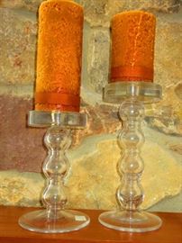Pair of glass candle stands